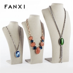 FANXI Factory Wholesale And Custom Jewelry Display High Quality MDF Wood With White Cardboard Korea Linen Creamy White Necklace Display Bust