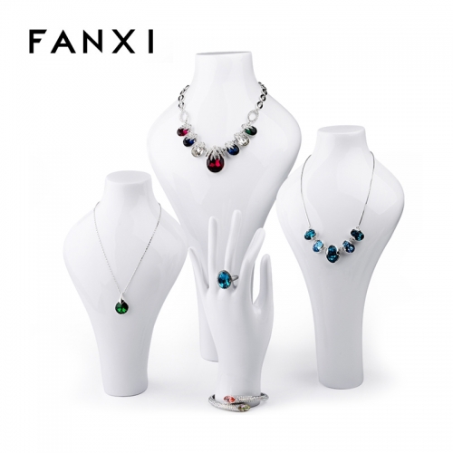FANXI Custom White Lacquer Necklace Busts Resin Necklace Display Mannequin