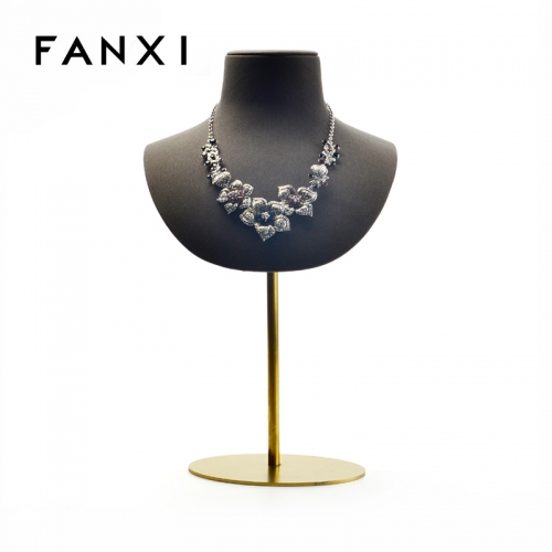 FANXI Wholesale Custom Resin Wrapped With PU Leather For Necklace Bust Pendant Jewelry Mannequin Metal Necklace Display