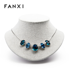 FANXI Cabinet Small Creamy White Linen Shop Countertop Showcase Exhibitor Jewelry Mannequin Bust Pendant Necklace Display