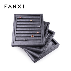 FANXI Custom High End Wood PU Leather Jewelry Display Jewelry Storage Tray For Ring Pendant Necklace