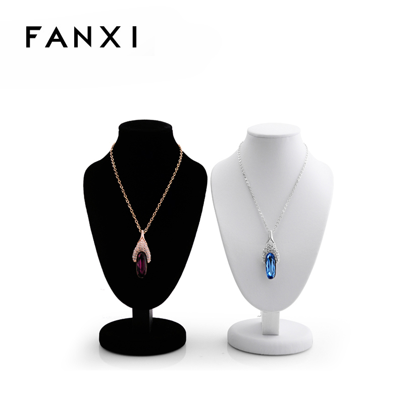FANXI Custom Wooden Jewellery Holder Black And White Velvet Necklace Display Props