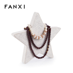FANXI Wood Pentagram Shape Jewellery Exhibitor Rack For Bracelet Pendant Beige Linen Jewelry Display