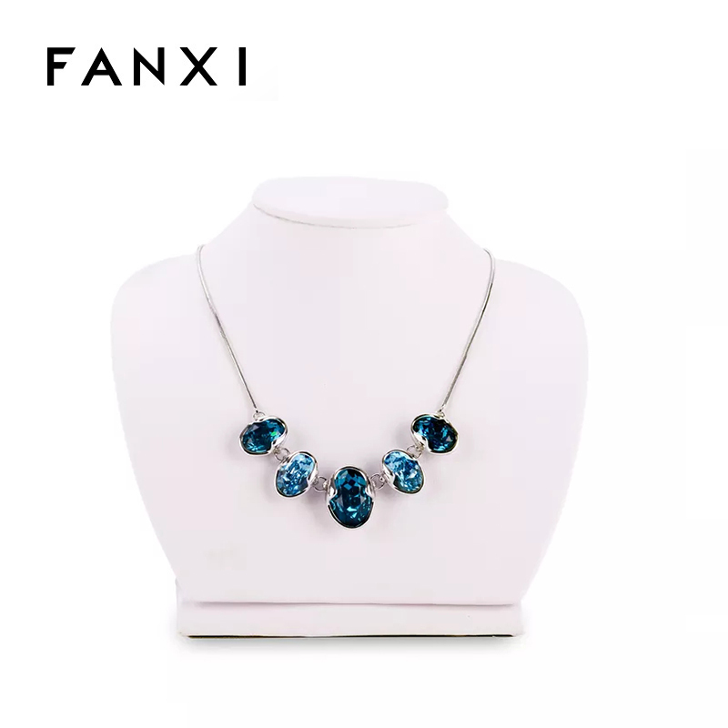 FANXI Wholesale mannequin Jewelry Stand Holder White PU Leather Necklace Bust Jewelry Display