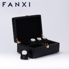 FANXI custom logo & colour leather watch organizer box with microfiber inside