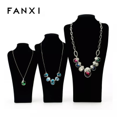 FANXI China Wholesale Custom Import Black Velvet Necklace Stand Holder Model MDF Dummy Jewellery Display Necklace Bust