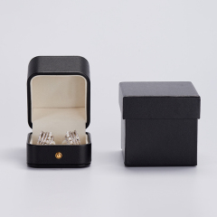 FANXI custom logo & colour black leather jewelry packaging box with beige velvet inside