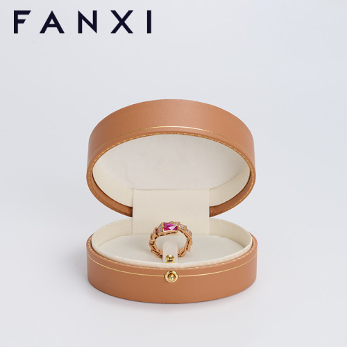 FANXI custom logo &amp; colour leatherette jewelry packaging box with beige velvet inside