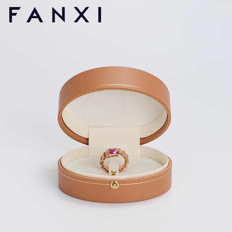 FANXI custom logo & colour leatherette jewelry packaging box with beige velvet inside