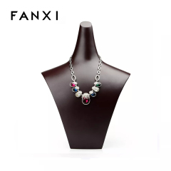 FANXI Chinese Supplier Custom Luxury Upmarket Necklace Stand Bust Coffee Lacquered Mannequin Resin Jewelry Display