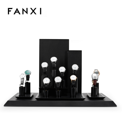 FANXI custom black piano baking paint watch display stand set
