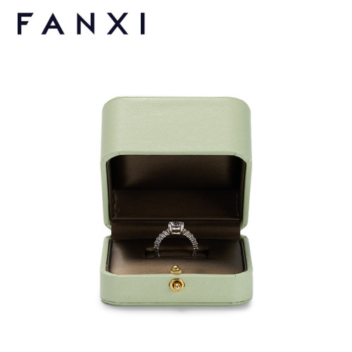 FANXI custom logo & colour green leatherette jewelry ring packaging box