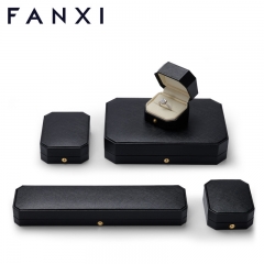FANXI factory customize logo colour black jewelry box with microfiber inside
