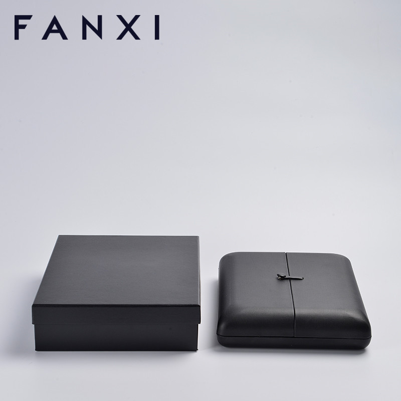 FANXI factory customize logo colour black leather jewellery packing box