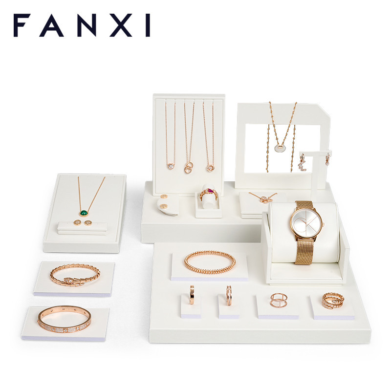 FANXI factory customize white PU leather jewellery display stand set