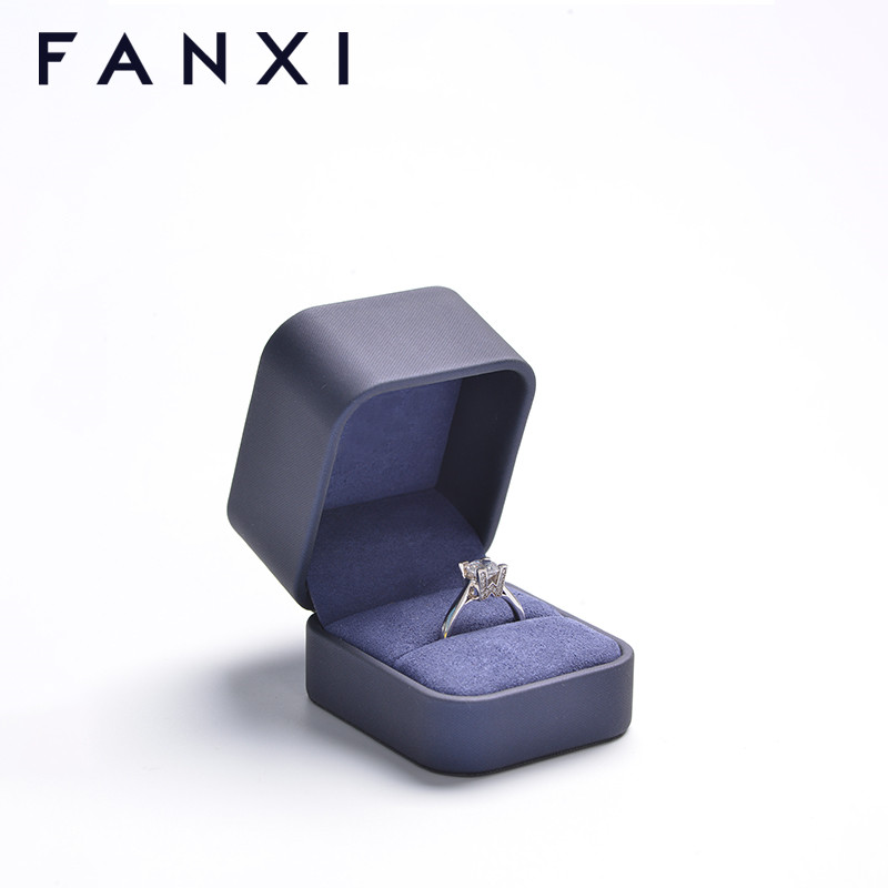 FANXI factory customize logo colour navy blue leather jewellery box with microfiber inside
