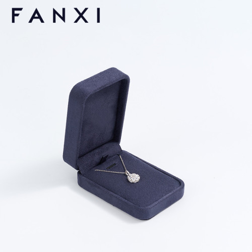 FANXI factory customize logo colour navy blue suede jewelry box
