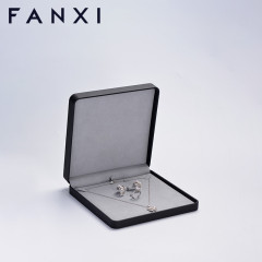 FANXI factory customize logo colour black leather jewellery box with gray microfiber inside