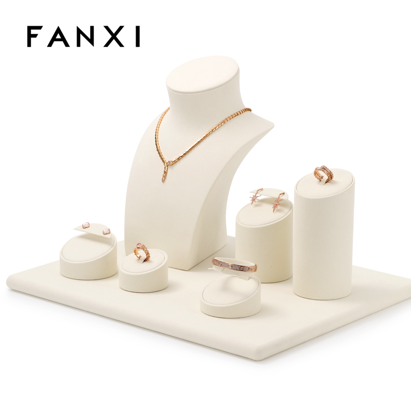 FANXI custom logo & colour beige microfiber jewelry display set