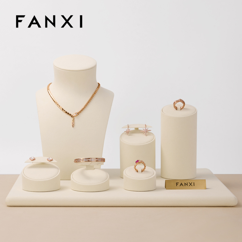FANXI custom logo & colour beige microfiber jewelry display set