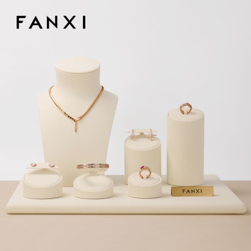 FANXI custom logo & colour beige microfiber jewelry display set