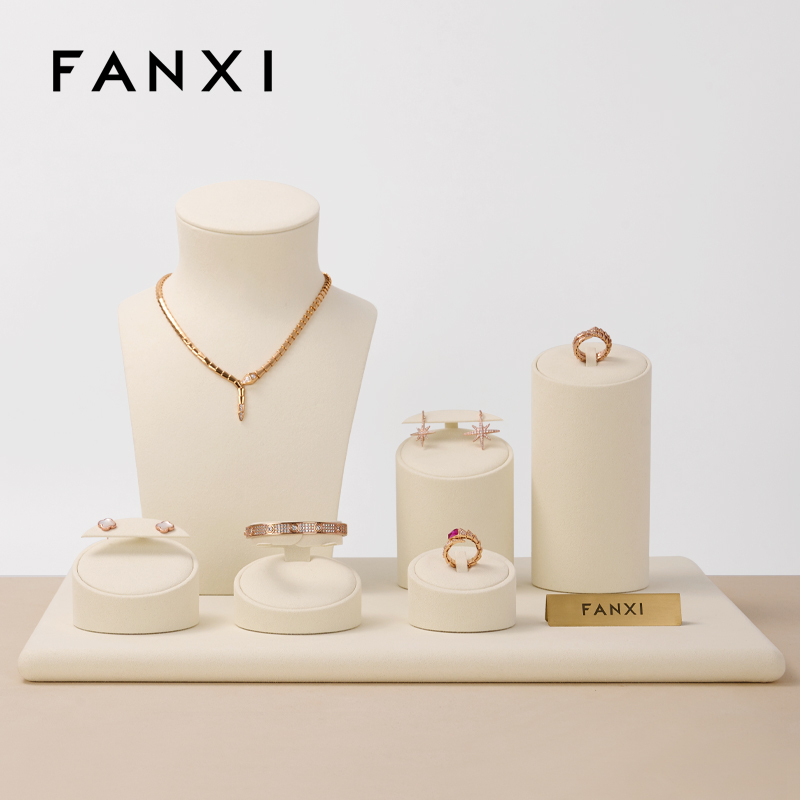 FANXI custom logo & colour beige microfiber jewelry display set