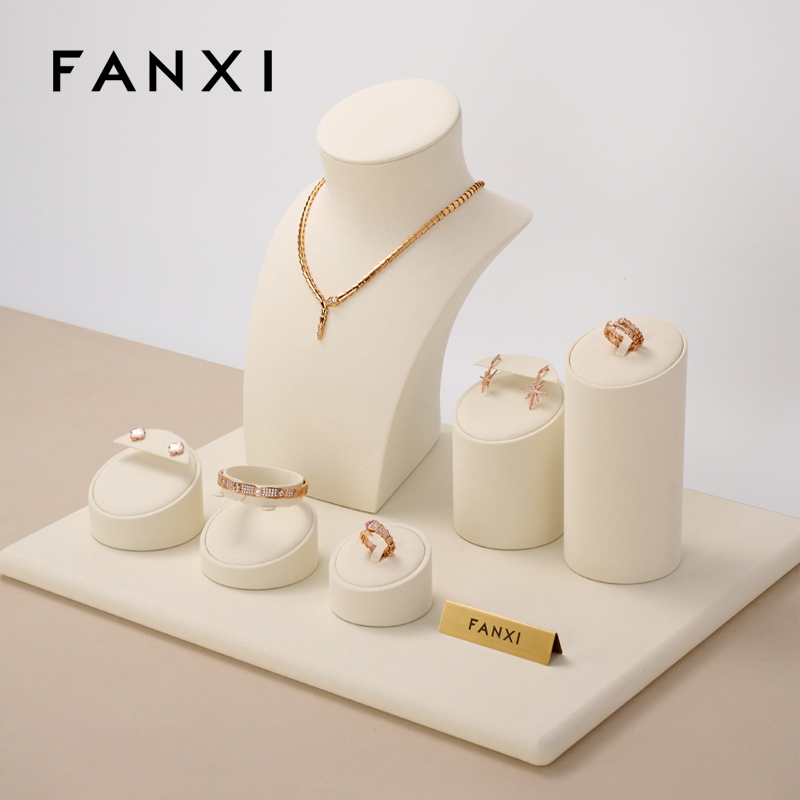 FANXI custom logo & colour beige microfiber jewelry display set