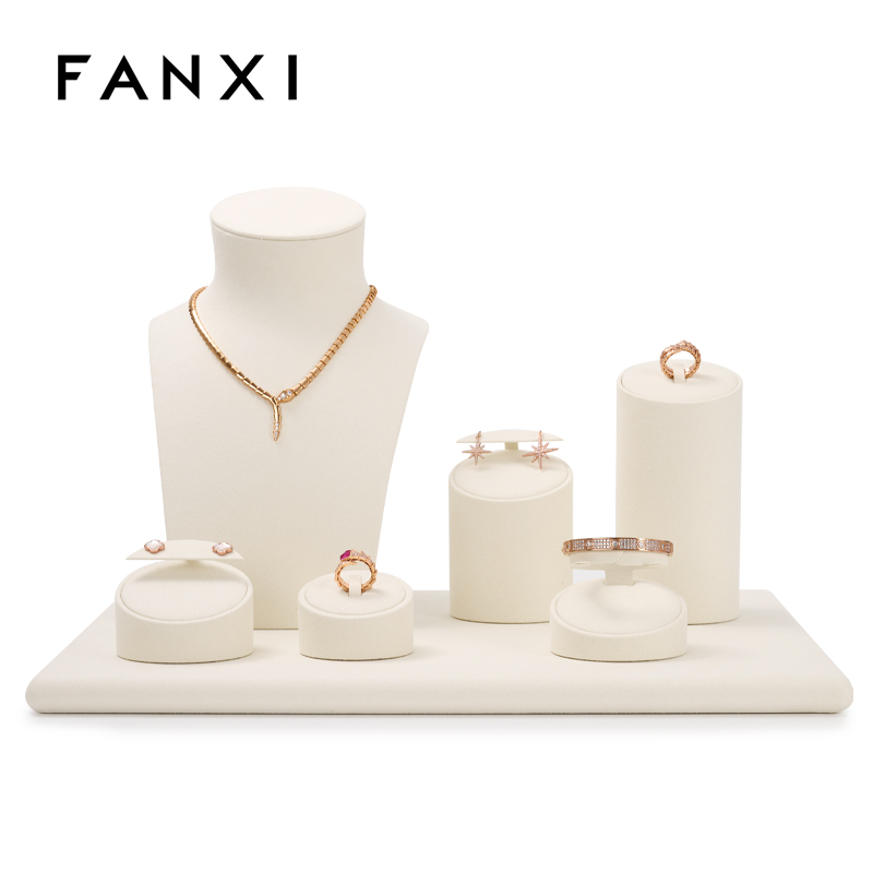 FANXI custom logo & colour beige microfiber jewelry display set