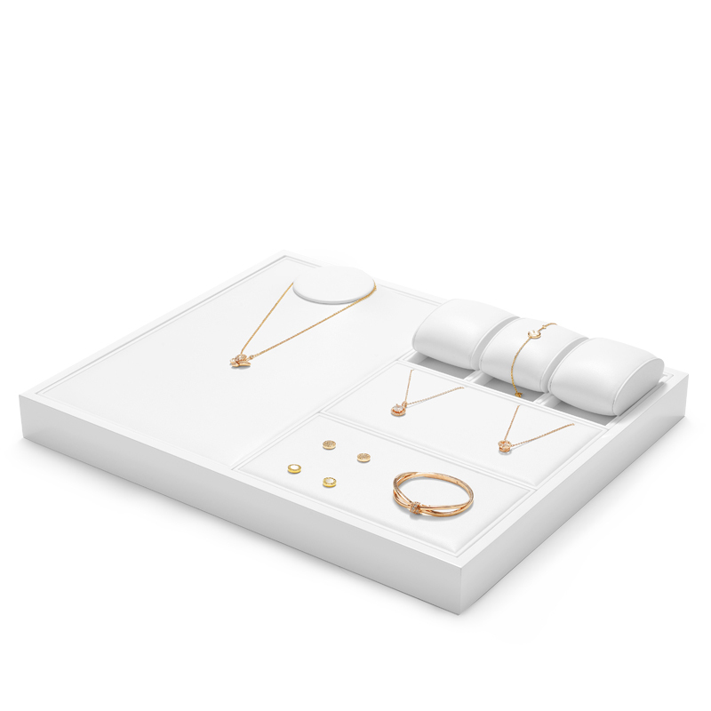 FANXI luxury white PU leather jewelry display stand set