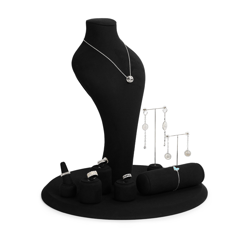 FANXI luxury black microfiber jewelry display holder stand with metal