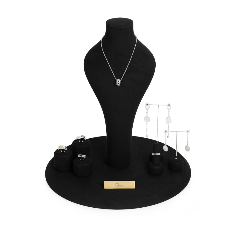 FANXI luxury black microfiber jewelry display holder stand with metal