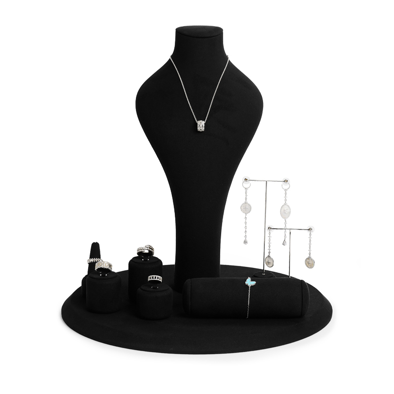 FANXI luxury black microfiber jewelry display holder stand with metal