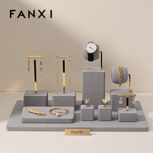 FANXI gray microfiber jewelry display set with metal