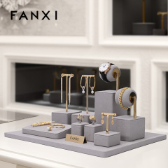 FANXI gray microfiber jewelry display set with metal