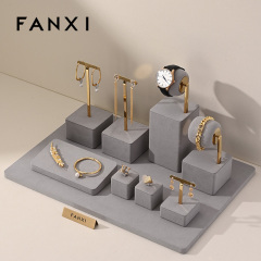 FANXI gray microfiber jewelry display set with metal