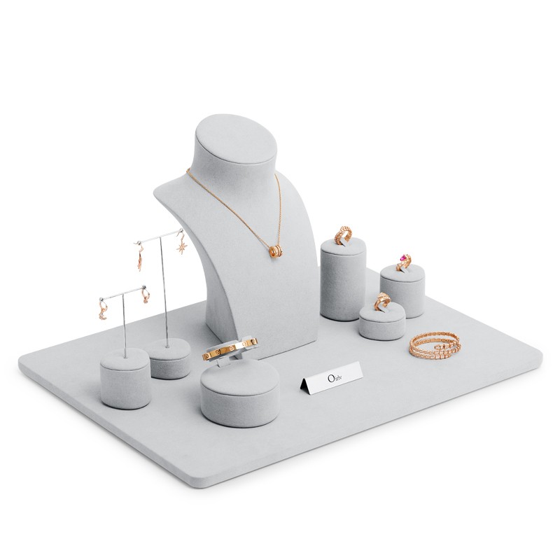 FANXI luxury gray microfiber jewelry display set