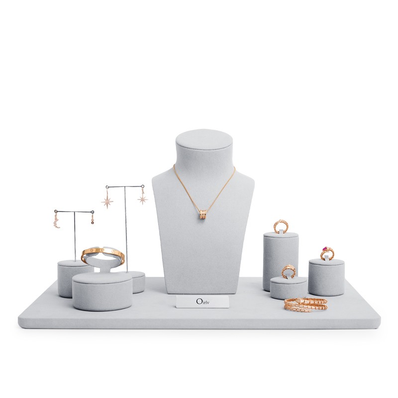 FANXI luxury gray microfiber jewelry display set