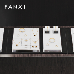 FANXI hot sale metal frame white leather jewelry display set with logo