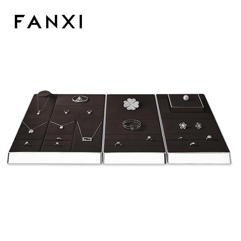 FANXI new arrival metal fram jewelry display organizer with brown microfiber