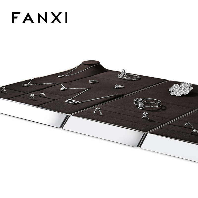 FANXI new arrival metal fram jewelry display organizer with brown microfiber