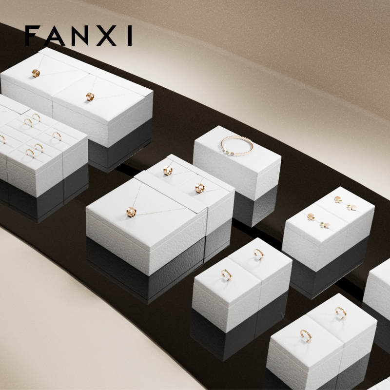 FANXI high quality wooden jewelry display with white PU leather