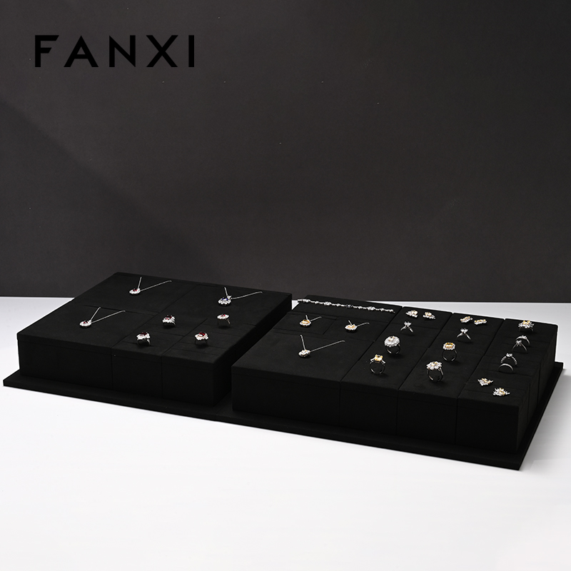 FANXI new arrival wood jewelry display with black microfiber