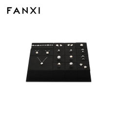 FANXI new arrival wood jewelry display with black microfiber