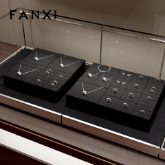 FANXI new arrival wood jewelry display with black microfiber