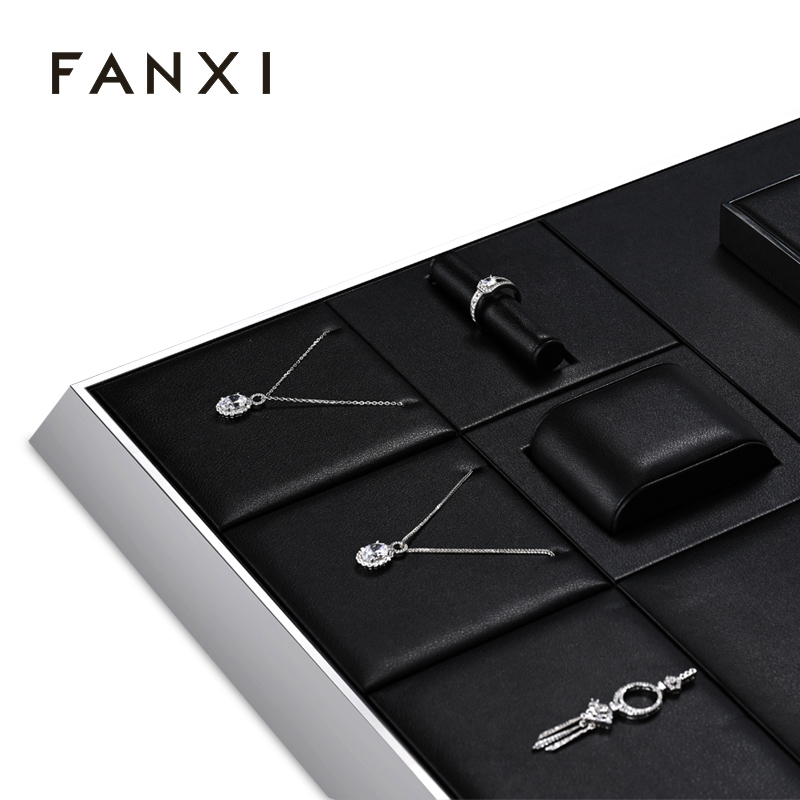 FANXI metal frame with black leather luxury jewelry display set