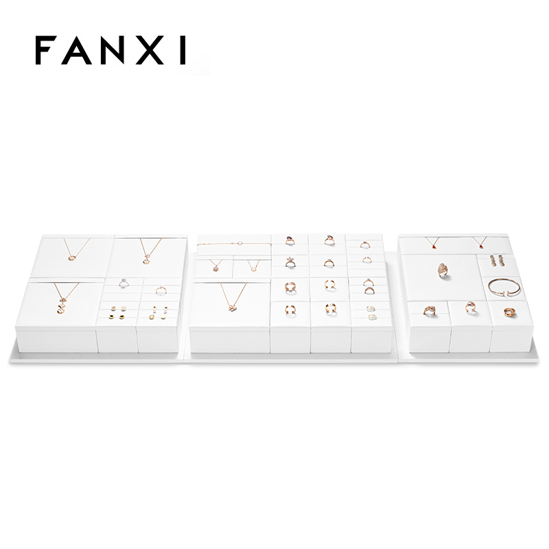 FANXI high quality wooden jewelry display with white PU leather