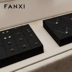 FANXI new arrival wood jewelry display with black microfiber