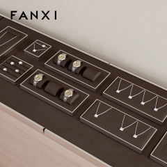 FANXI wholesale luxurious metal frame jewelry display with brown microfiber