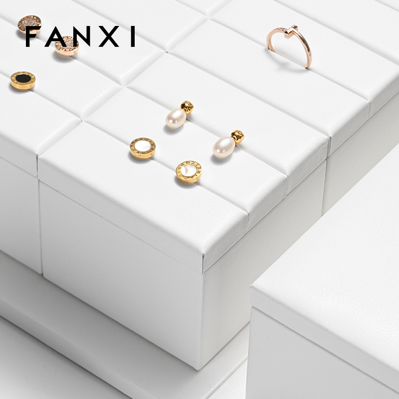 FANXI high quality wooden jewelry display with white PU leather