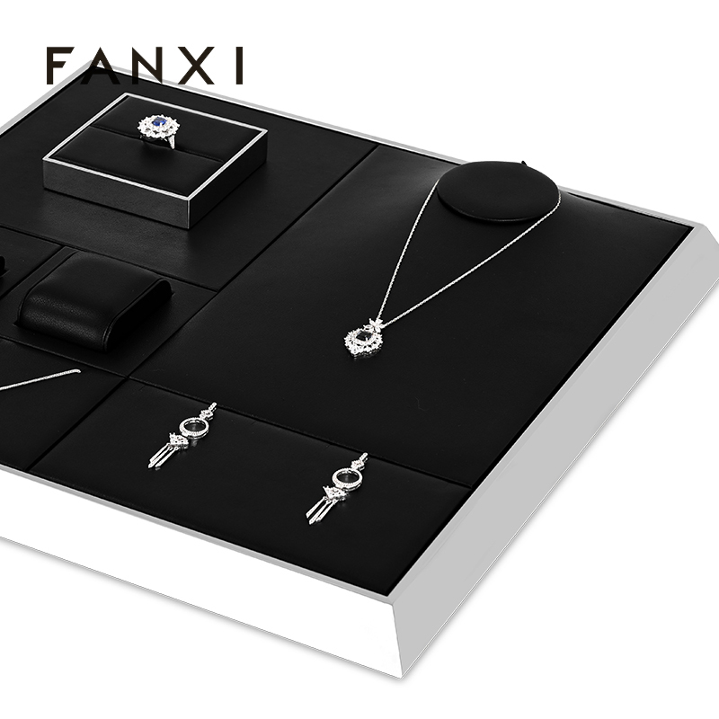 FANXI metal frame with black leather luxury jewelry display set